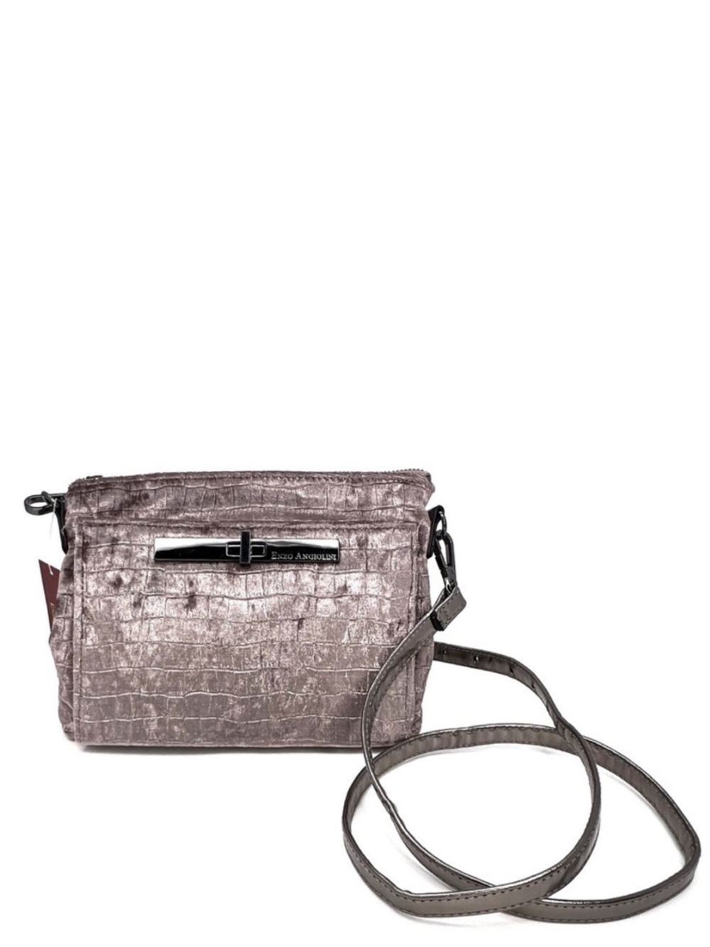 Enzo Angiolini Gael Crossbody Bag Velvet Mocha (Mauve) Bag Gunmetal Croc New NWT